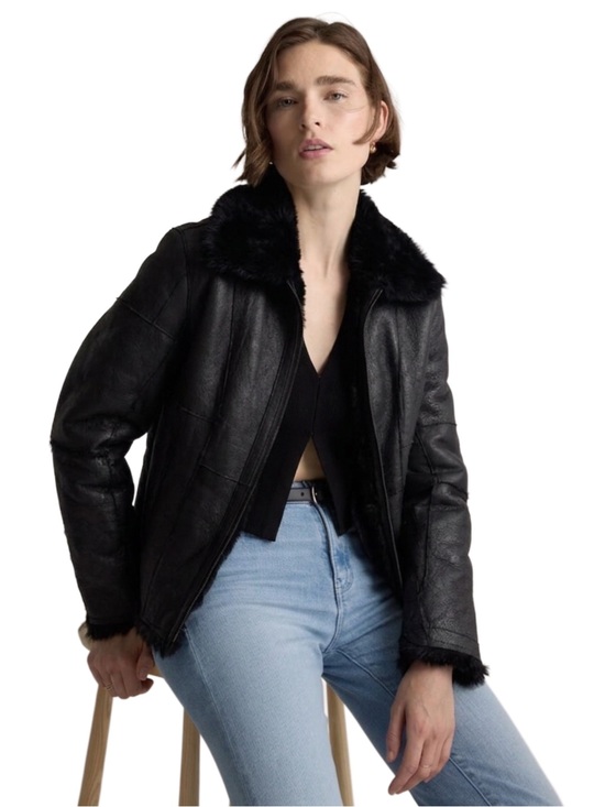 Guess Jackets & Blazers - Guess Black Leather Jacket with Rabbit Fur Lining — Size M